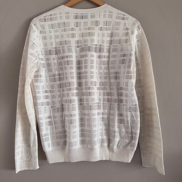 AKRIS Cream Silk Open Knit Perforated Textured Crewneck Sweater Size 12 - Picture 7 of 7
